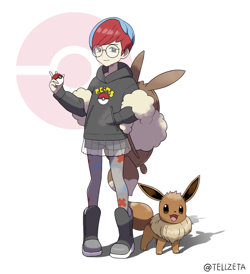 eevee and penny (pokemon and 1 more) drawn by tellzeta