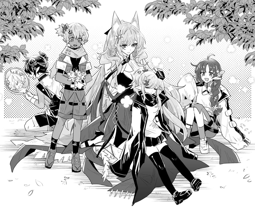 myrtle, pozyomka, durin, minimalist, and chestnut (arknights) drawn by iwashi_80