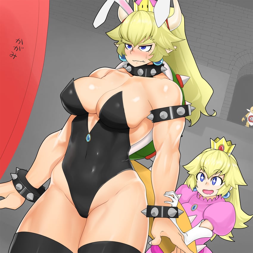 princess peach, bowsette, and bowser jr. (mario and 1 more) drawn by assha_(schector)