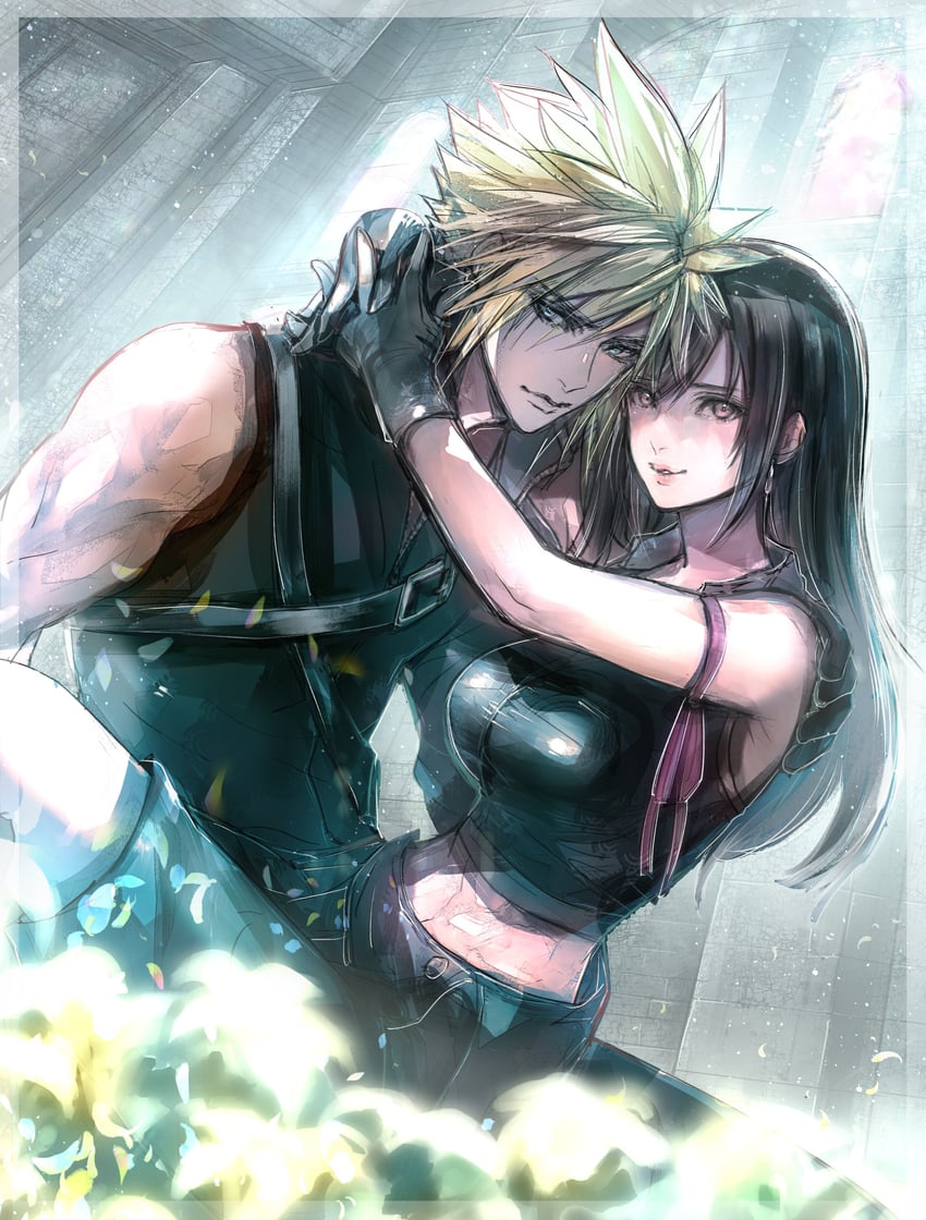 tifa lockhart and cloud strife (final fantasy and 2 more) drawn by shoji_sakura