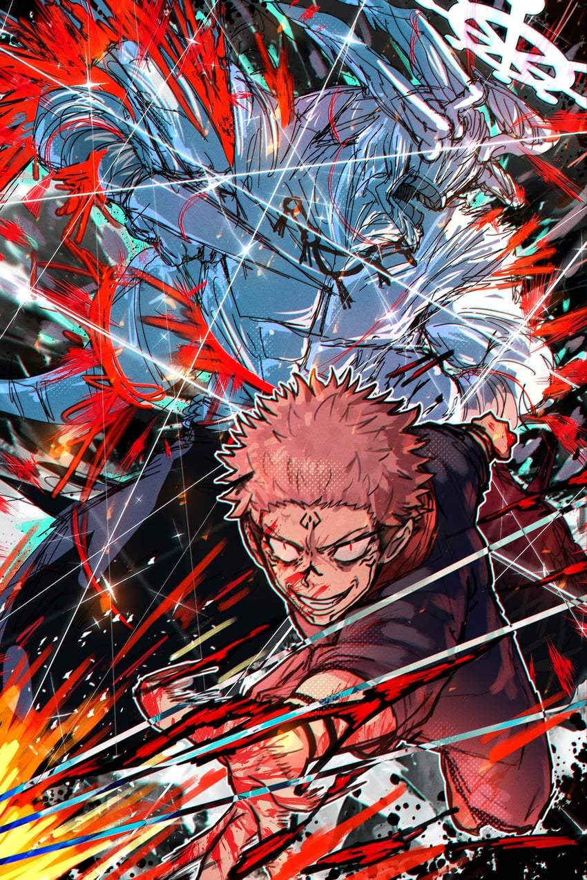 ryoumen sukuna and mahoraga (jujutsu kaisen) drawn by ebora