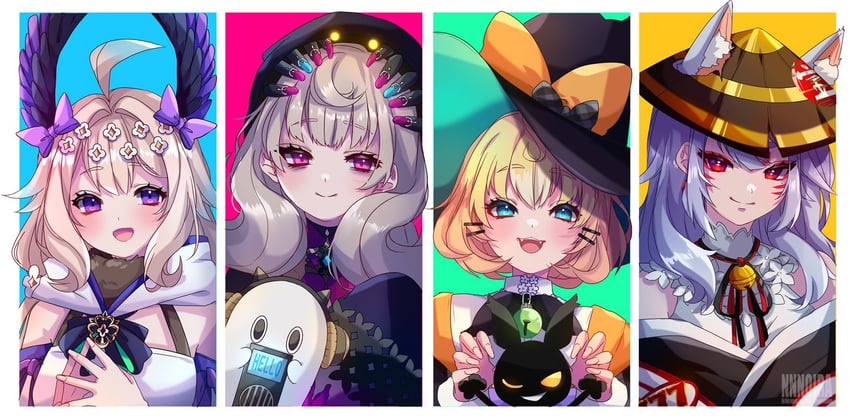 enna alouette, millie parfait, nina kosaka, reimu endou, lucie, and 1 more (nijisanji and 1 more) drawn by fuumeh