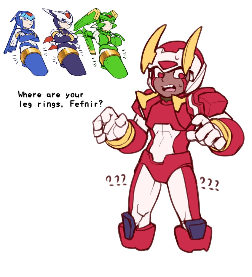 fairy leviathan, sage harpuia, hidden phantom, and fighting fefnir (mega man and 1 more) drawn by bi_51334