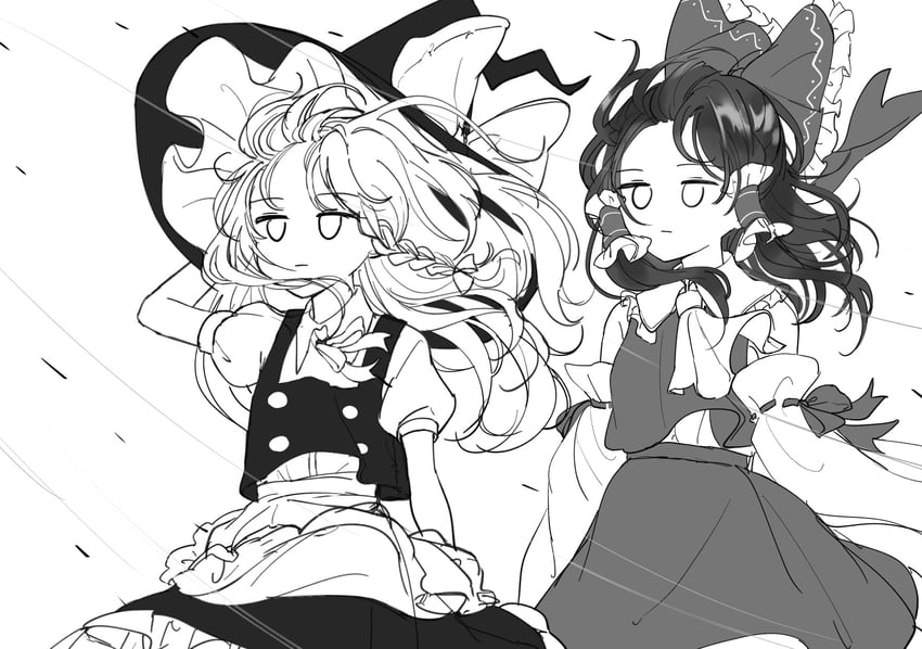 hakurei reimu and kirisame marisa (touhou) drawn by yomogi_9392