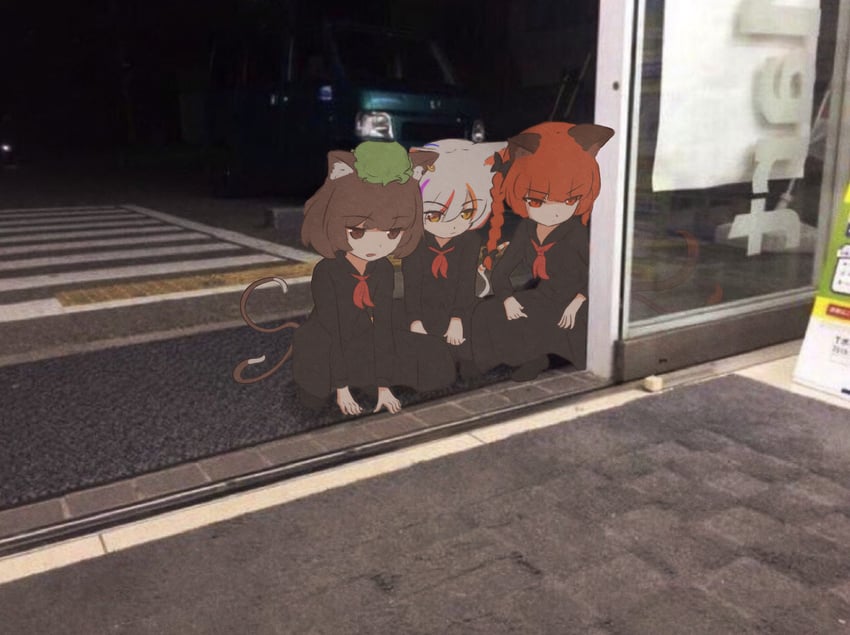 kaenbyou rin, chen, and goutokuji mike (touhou) drawn by kokowoch