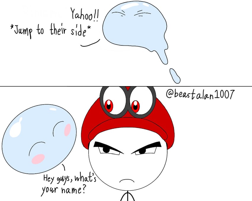 rimuru tempest and cappy (mario and 2 more) drawn by beastalan1007