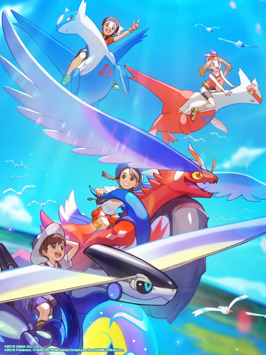 may, juliana, brendan, florian, latias, and 4 more (pokemon and 3 more) drawn by katano_shibire