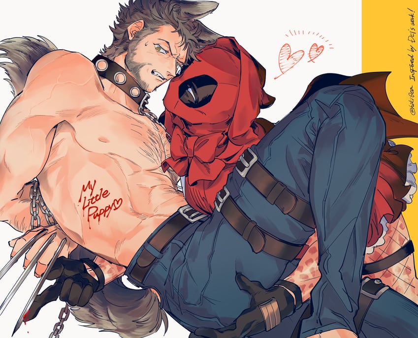 little red riding hood, wolverine, deadpool, and big bad wolf (marvel and 5 more) drawn by hiki0ta