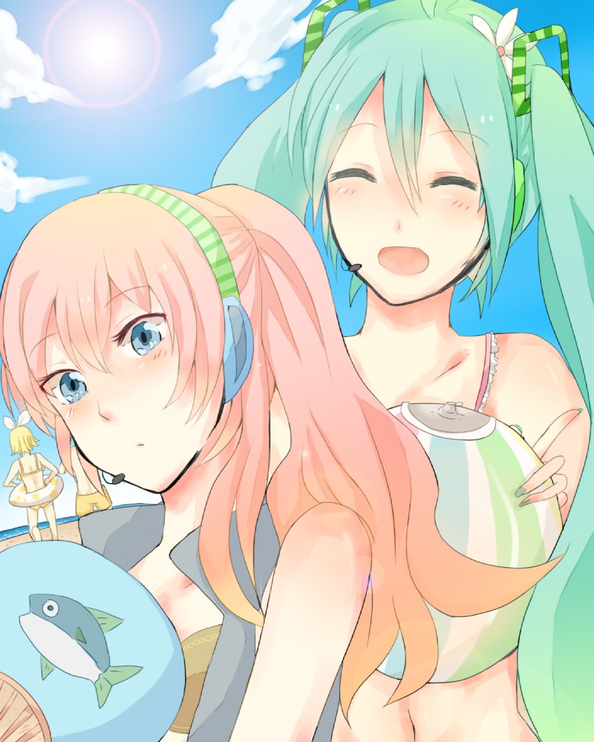 hatsune miku, kagamine rin, and megurine luka (vocaloid) drawn by segami