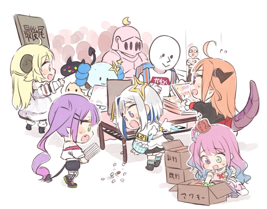 tokoyami towa, amane kanata, kiryu coco, tsunomaki watame, himemori luna, and 5 more (hololive) drawn by isuka