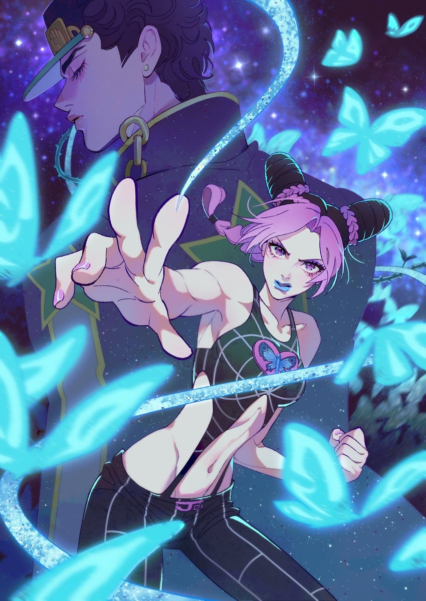 kujo jotaro and kujo jolyne (jojo no kimyou na bouken and 1 more) drawn by soorin