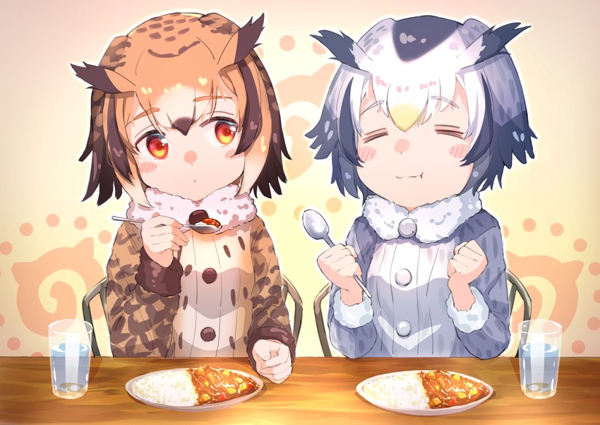 northern white-faced owl and eurasian eagle owl (kemono friends) drawn by matsuhisa_(ryo-tsuda1)