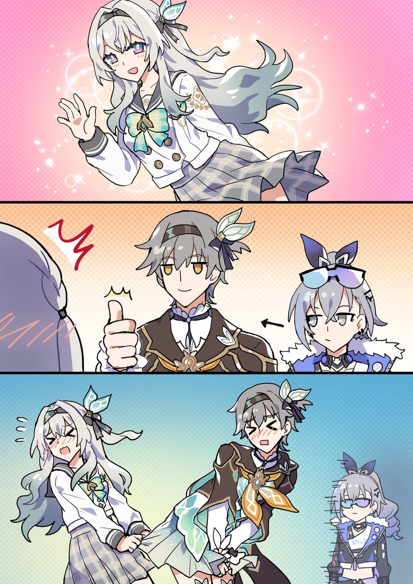 trailblazer, firefly, caelus, and silver wolf (honkai and 1 more) drawn by sakana_(fishchunk)