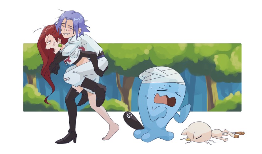 jessie, james, meowth, and wobbuffet (pokemon) drawn by kiana_mai
