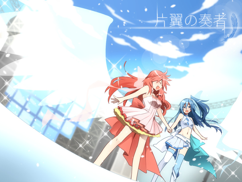 kazanari tsubasa and amou kanade (senki zesshou symphogear) drawn by lanlanlap