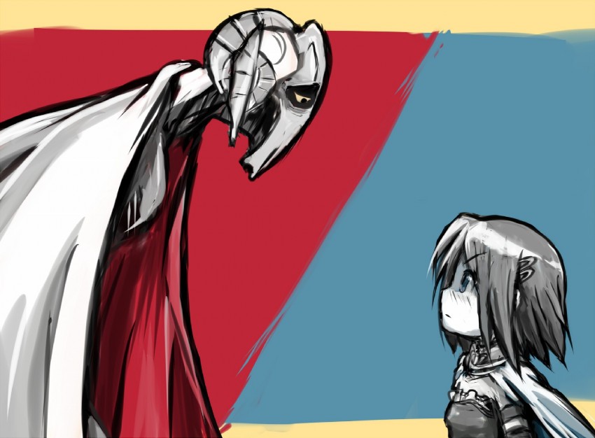 miki sayaka and general grievous (mahou shoujo madoka magica and 1 more) drawn by hangaku
