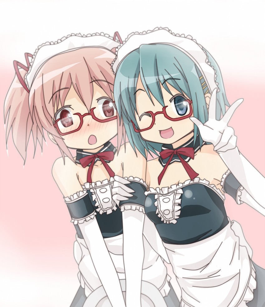 kaname madoka and miki sayaka (mahou shoujo madoka magica) drawn by hangaku