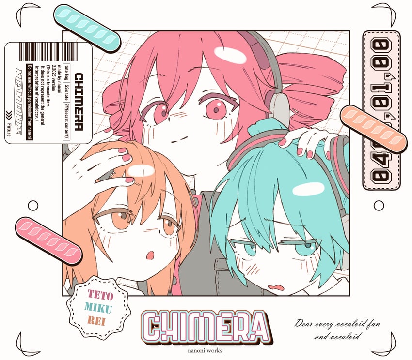 hatsune miku, kasane teto, and adachi rei (vocaloid and 2 more) drawn by nanoni!