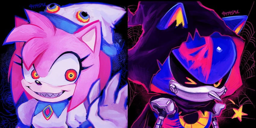 amy rose, death, metal sonic, grim reaper, boo, and 1 more (sonic and 2 more) drawn by 9474s0ul