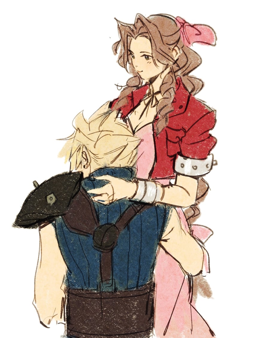 cloud strife and aerith gainsborough (final fantasy and 1 more) drawn by mmariesr