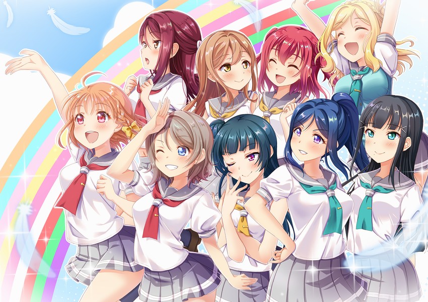 watanabe you, tsushima yoshiko, sakurauchi riko, takami chika, matsuura kanan, and 4 more (love live! and 1 more) drawn by motoasako