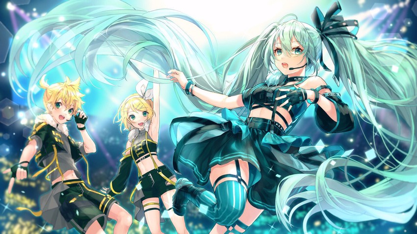 hatsune miku, kagamine rin, and kagamine len (vocaloid) drawn by shinotarou_(nagunaguex)