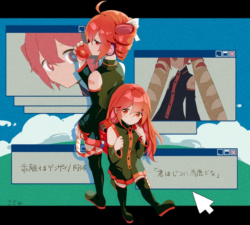 kasane teto and doraemon (utau and 5 more) drawn by torino_sasami