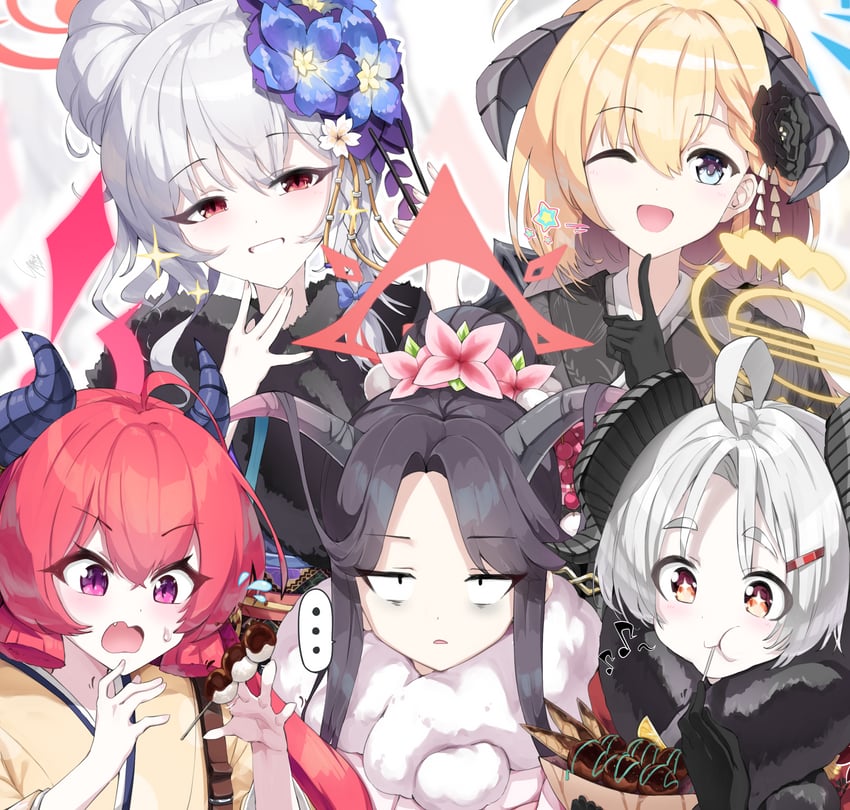 haruna, fuuka, junko, izumi, and akari (blue archive) drawn by sunnysideup