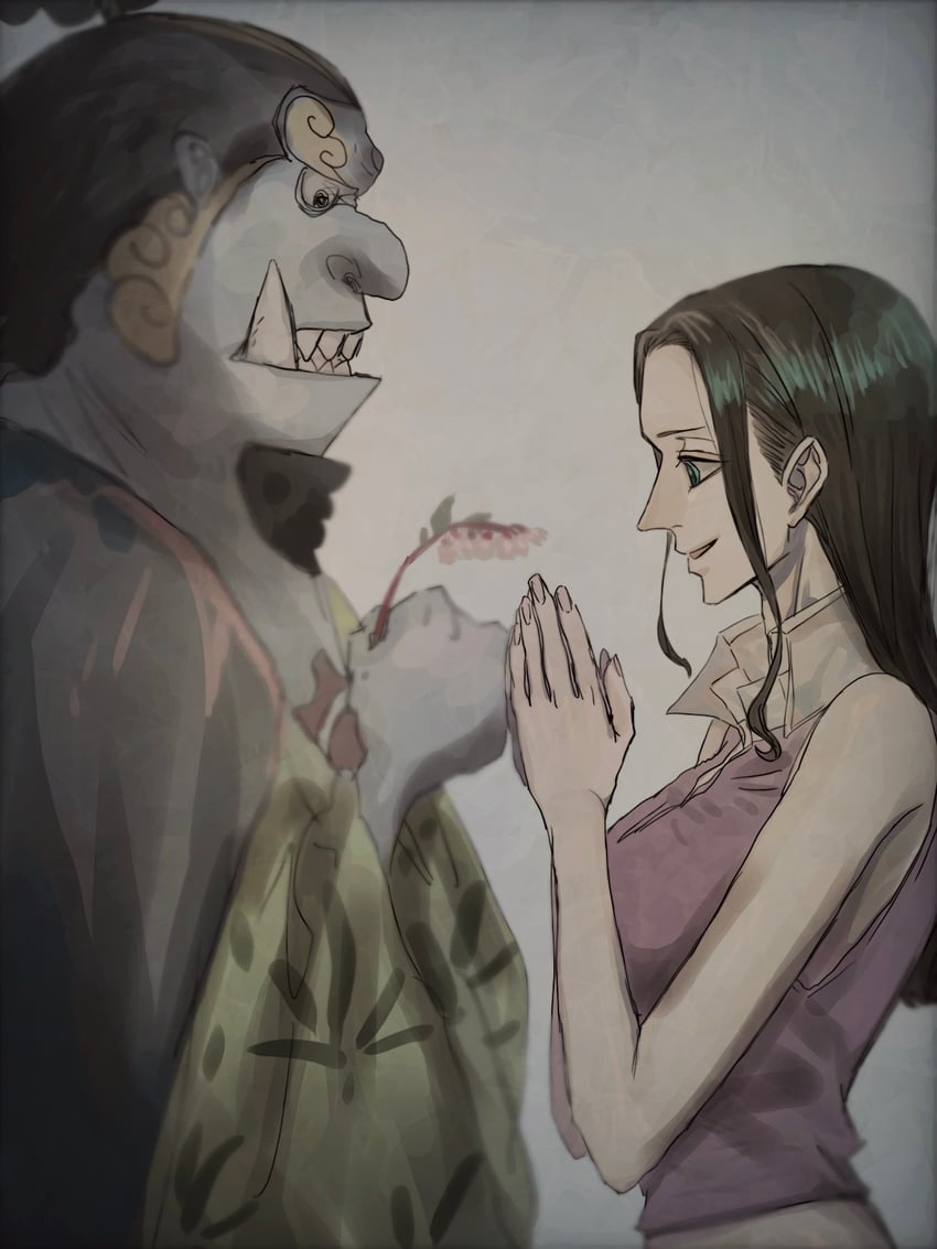 nico robin and jinbe (one piece) drawn by nsgw