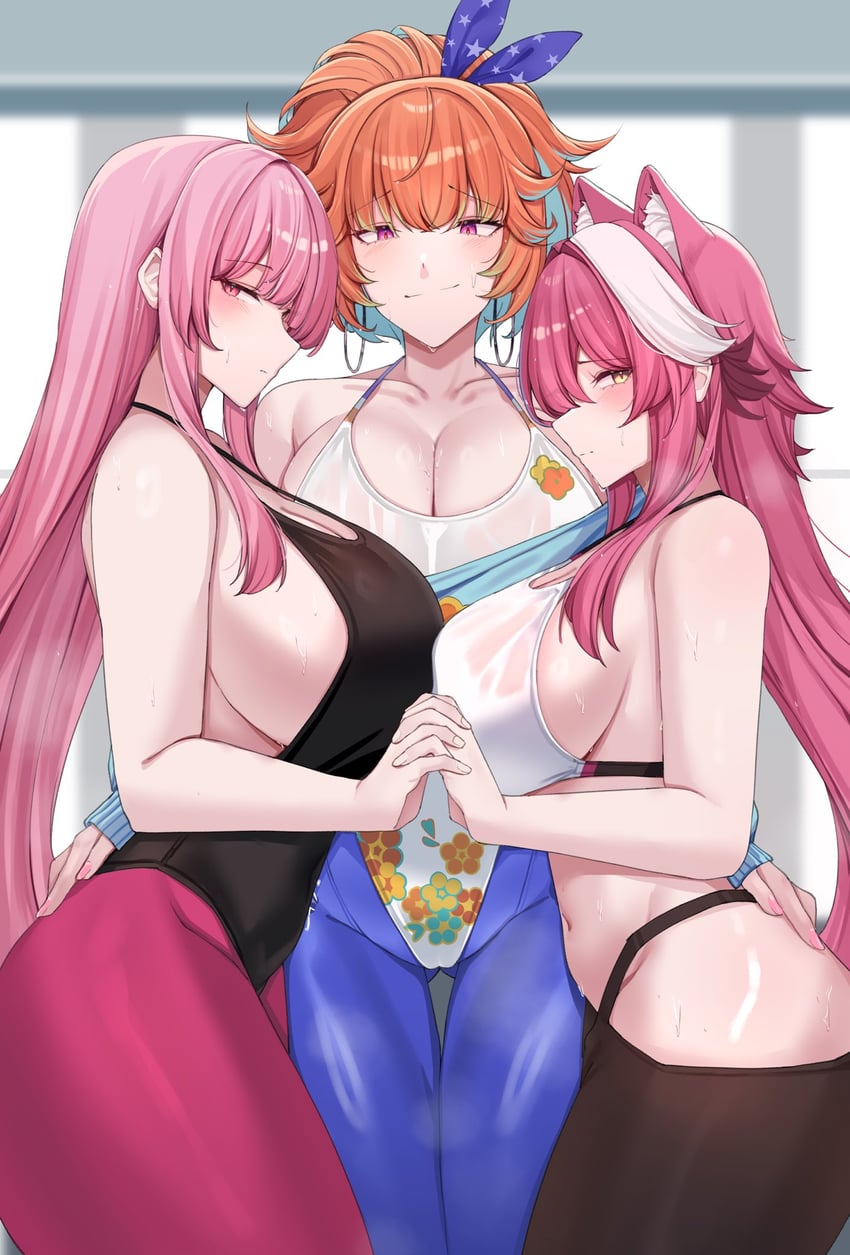 mori calliope, takanashi kiara, and raora panthera (hololive and 1 more) drawn by kanta077
