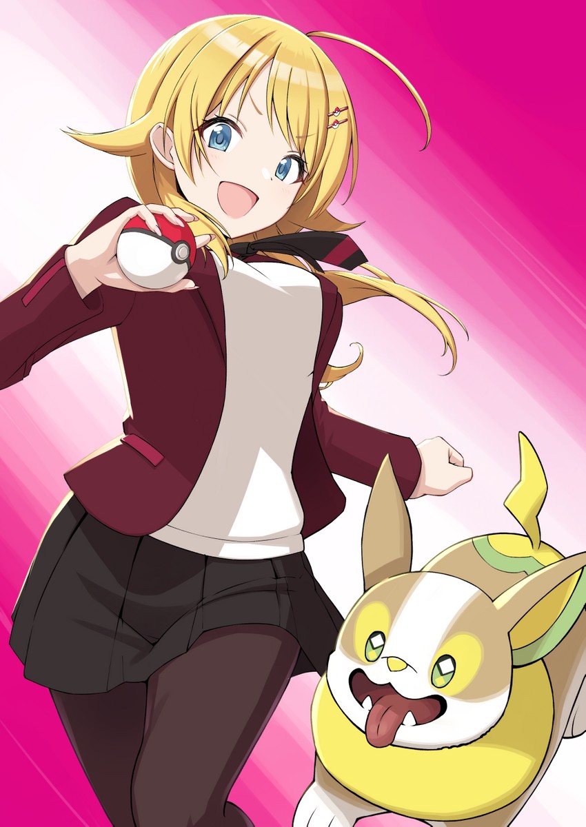 hachimiya meguru, yamper, and lass (pokemon and 3 more) drawn by amochin