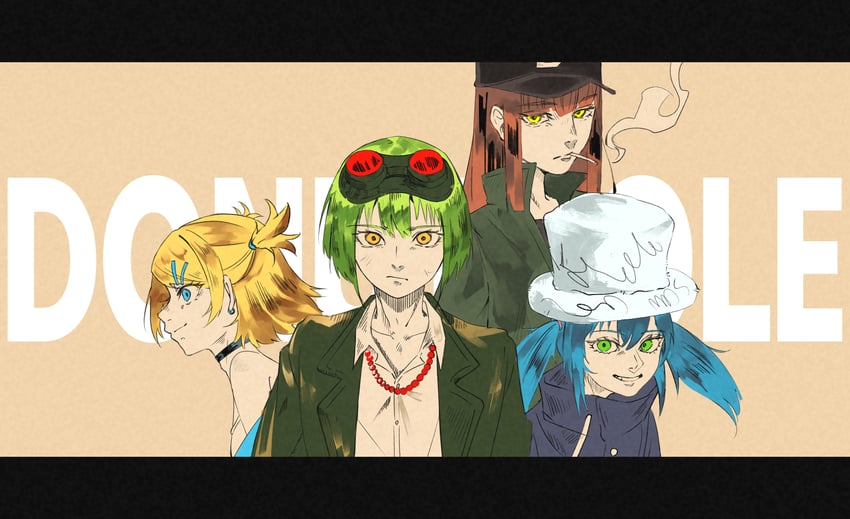 hatsune miku, kagamine rin, megurine luka, and gumi (vocaloid and 1 more) drawn by senri_(hrydy_o)