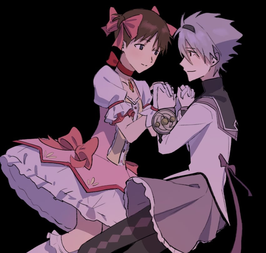 akemi homura, kaname madoka, ikari shinji, and nagisa kaworu (mahou shoujo madoka magica and 1 more) drawn by paupauuu_u