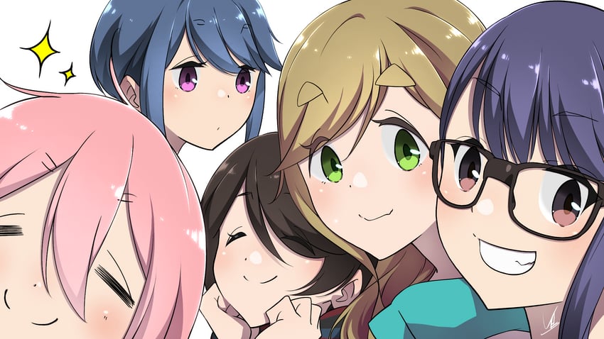 shima rin, kagamihara nadeshiko, inuyama aoi, oogaki chiaki, and saitou ena (yurucamp and 1 more) drawn by yas_(yosiyasuyasu)
