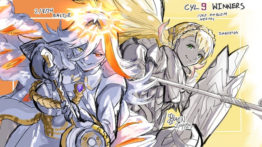 sharena and baldr (fire emblem and 1 more) drawn by yoltablaze