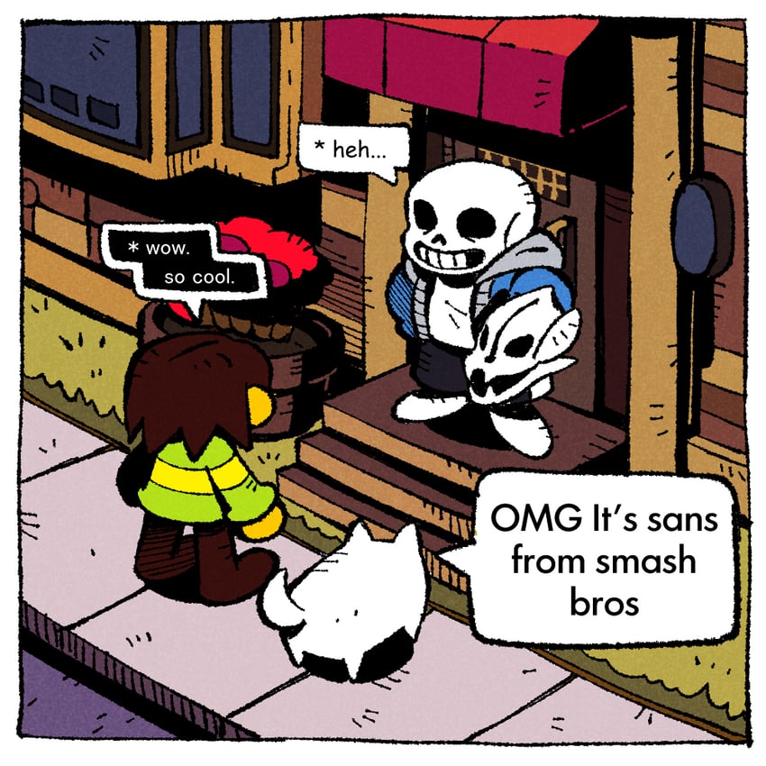 sans, kris, and annoying dog (undertale and 1 more) drawn by 9twoeight