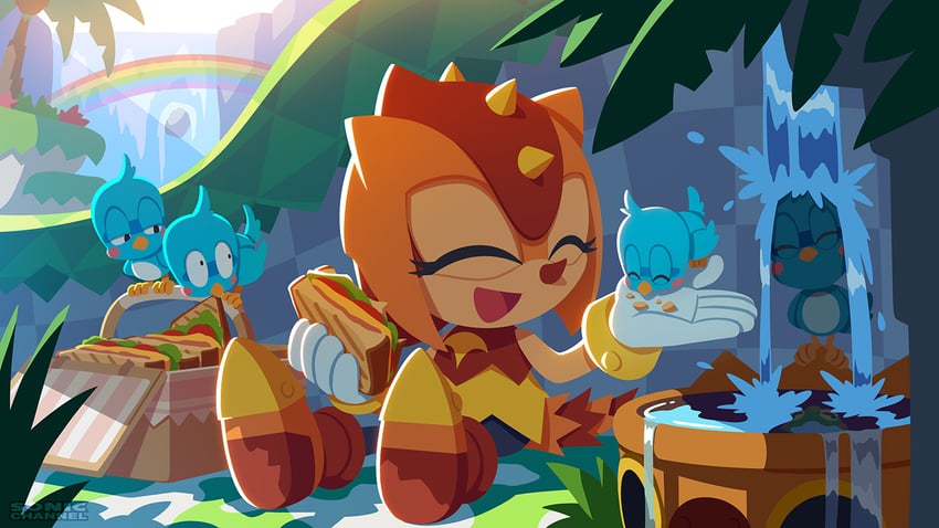 flicky, froggy, and trip the sungazer (sonic and 2 more) drawn by karasuno_yui
