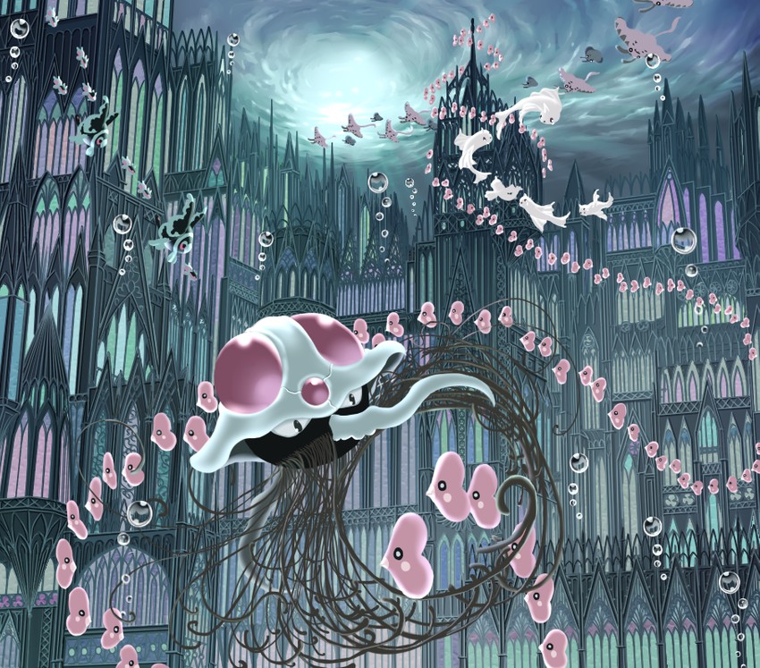 luvdisc, mantine, tentacruel, finneon, mantyke, and 2 more (pokemon) drawn by kyuui