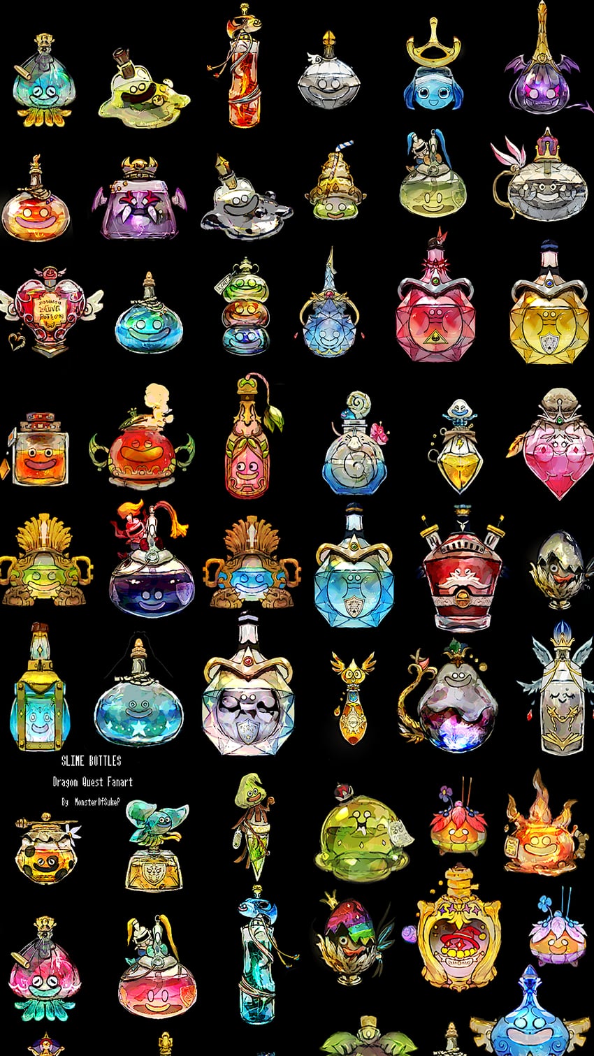slime, healslime, king slime, metal slime, slime knight, and 34 more (dragon quest and 2 more) drawn by sukepmonster