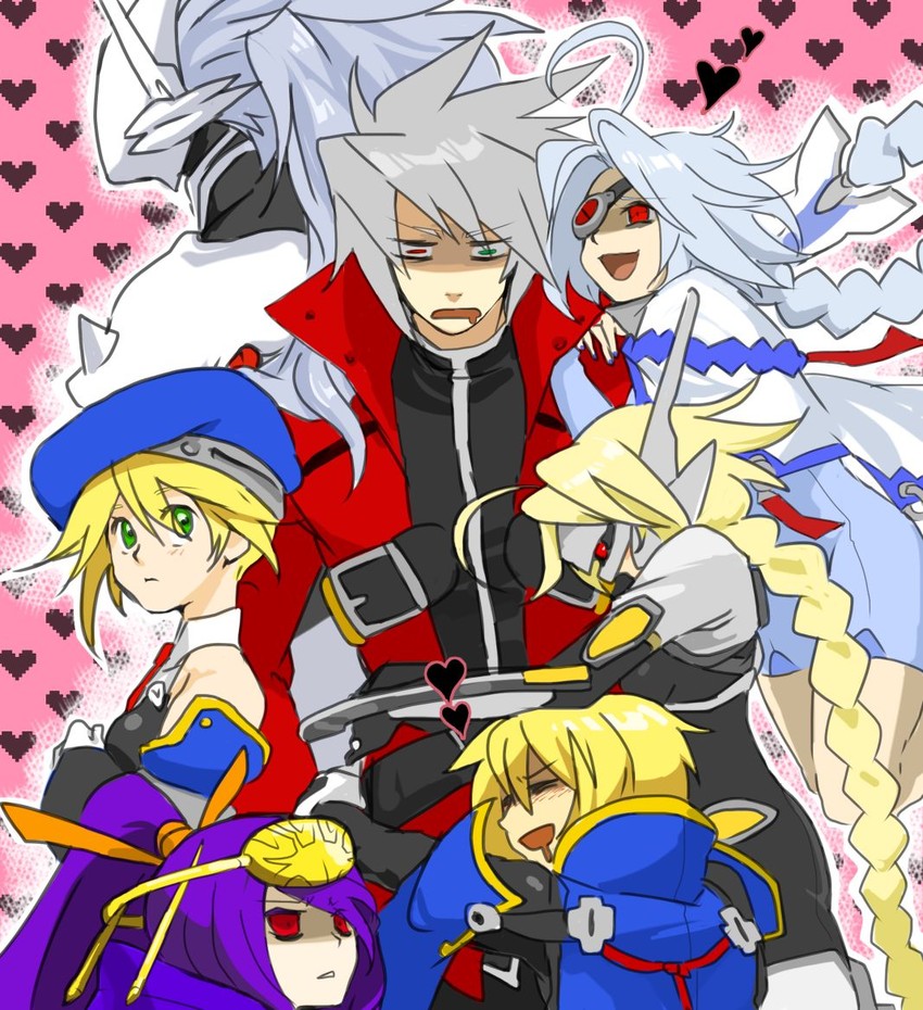 noel vermillion, ragna the bloodedge, nu-13, jin kisaragi, lambda-11, and 2 more (blazblue) drawn by yuriyuri_(ccc)
