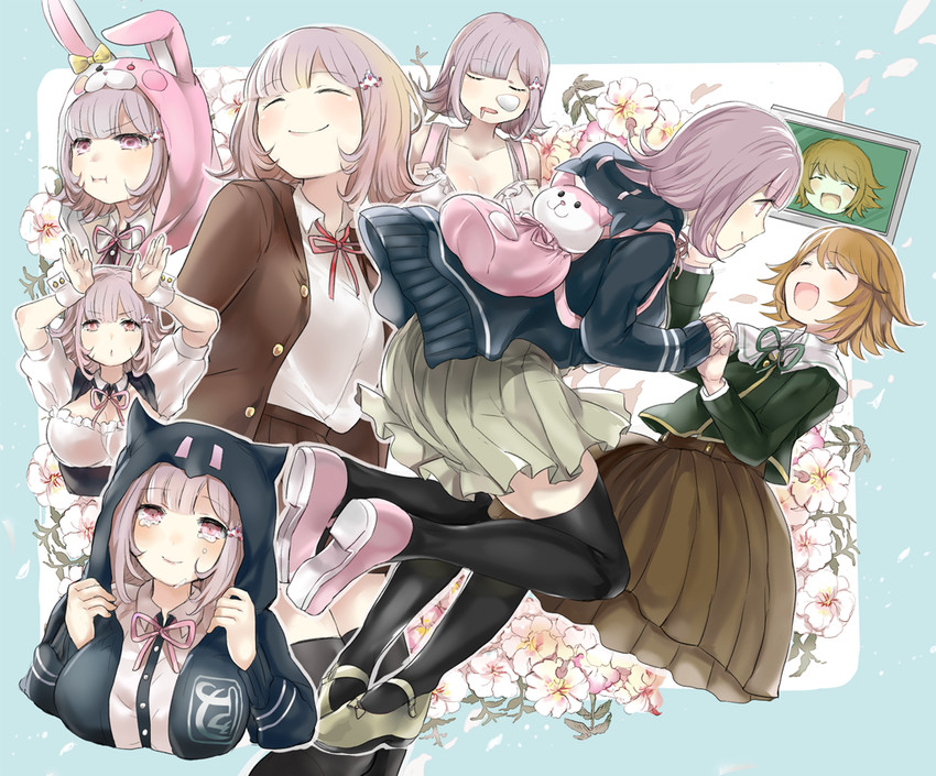 nanami chiaki, monomi, fujisaki chihiro, and alter ego (danganronpa and 4 more) drawn by dennbadennba0105