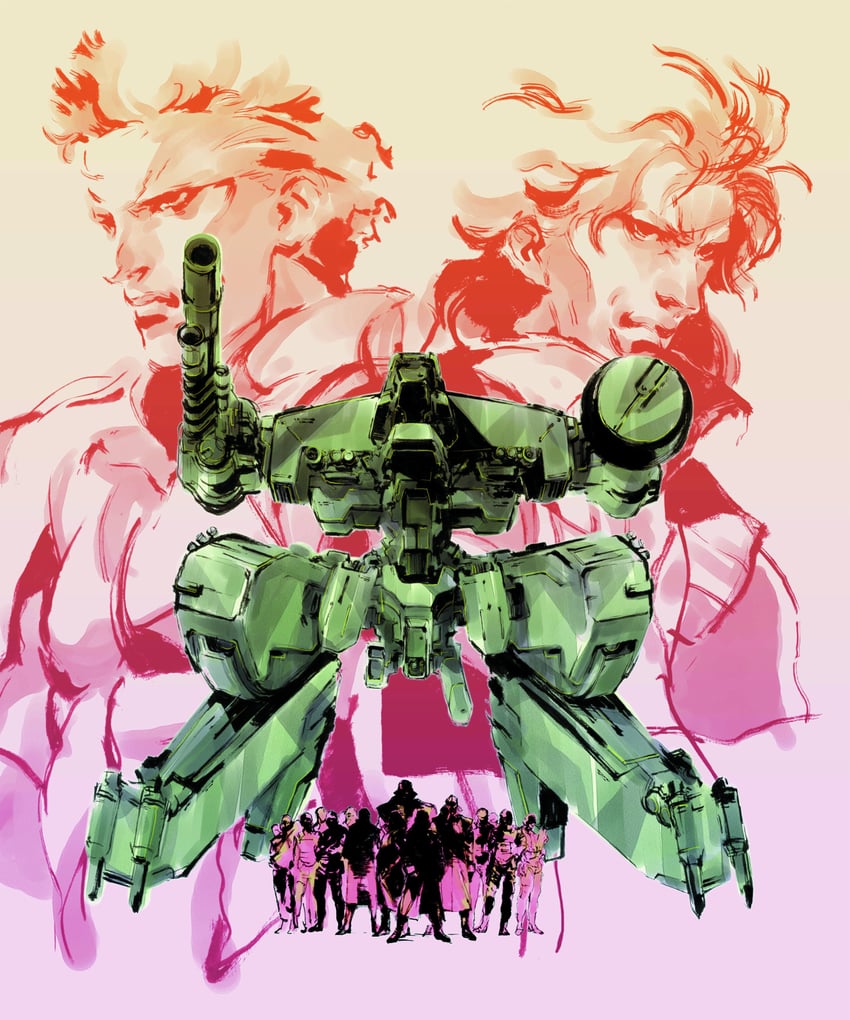 solid snake, liquid snake, and metal gear rex (metal gear and 1 more) drawn by shinkawa_youji