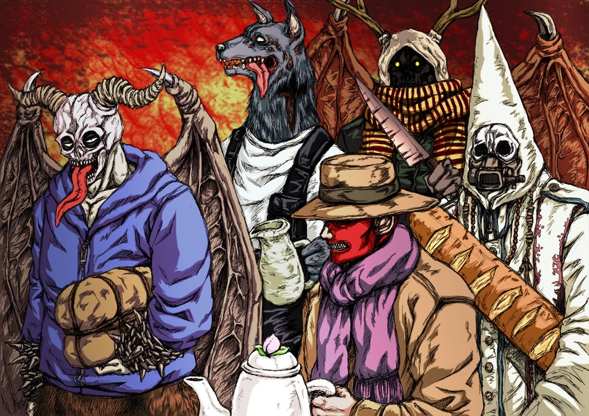 haru, chidaruma, guragura, duston, and moroku (dorohedoro) drawn by shinomiya_akino