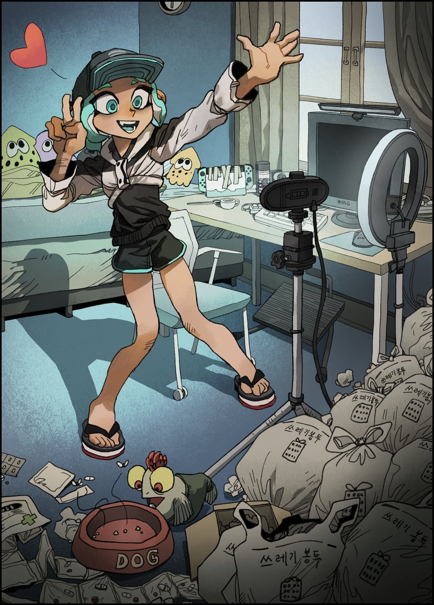 octoling player character, octoling girl, smallfry, and agent 3 (splatoon) drawn by chickenapple33