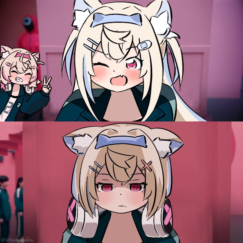 fuwawa abyssgard and mococo abyssgard (hololive and 2 more) drawn by virtual_quokka
