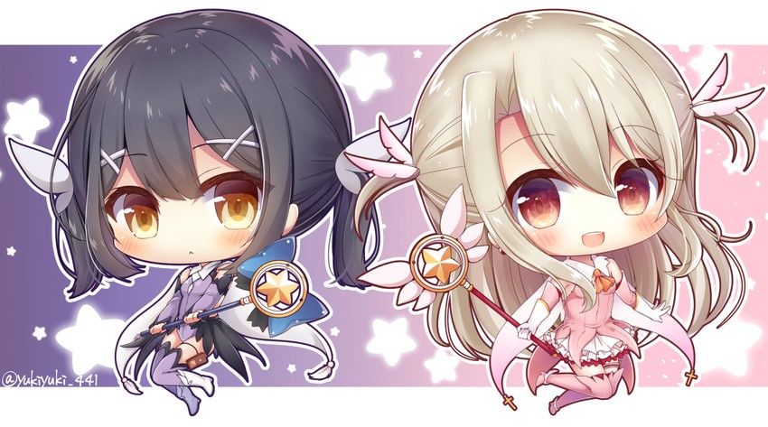illyasviel von einzbern, miyu edelfelt, prisma illya, magical ruby, and magical sapphire (fate and 1 more) drawn by yukiyuki_441
