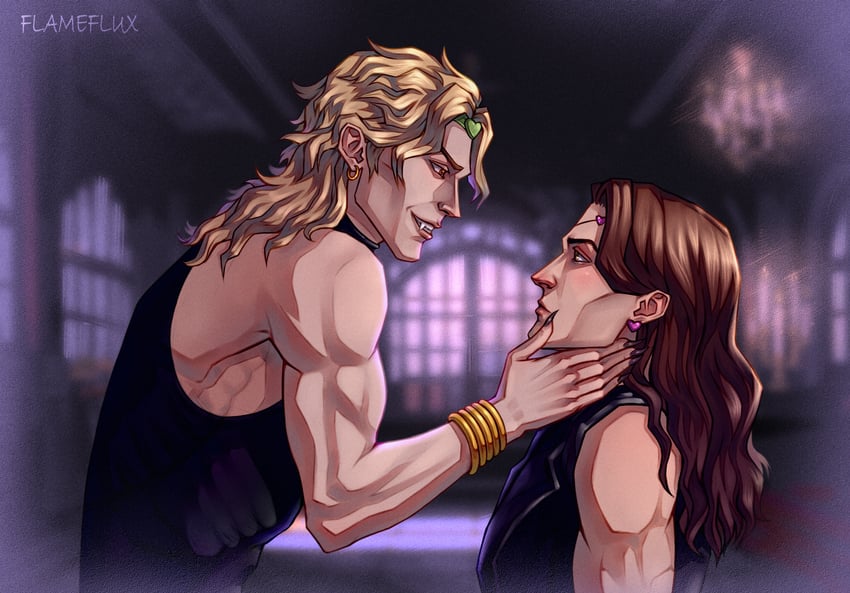dio brando and vanilla ice (jojo no kimyou na bouken and 1 more) drawn by flameflux