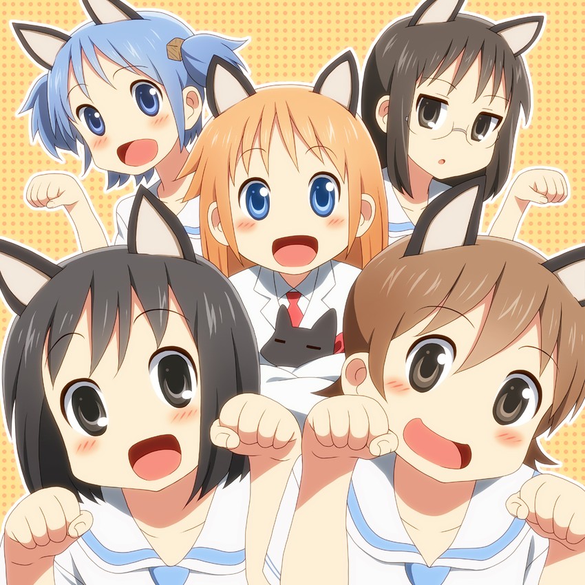 shinonome nano, naganohara mio, aioi yuuko, minakami mai, professor shinonome, and 1 more (nichijou) drawn by laco_soregashi
