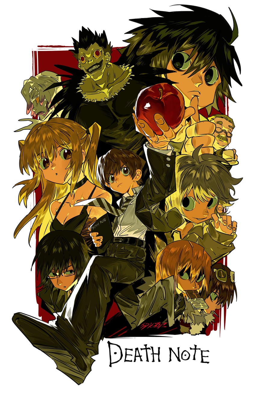 yagami light, l, amane misa, ryuk, near, and 5 more (death note) drawn by xi_luo_an_ya
