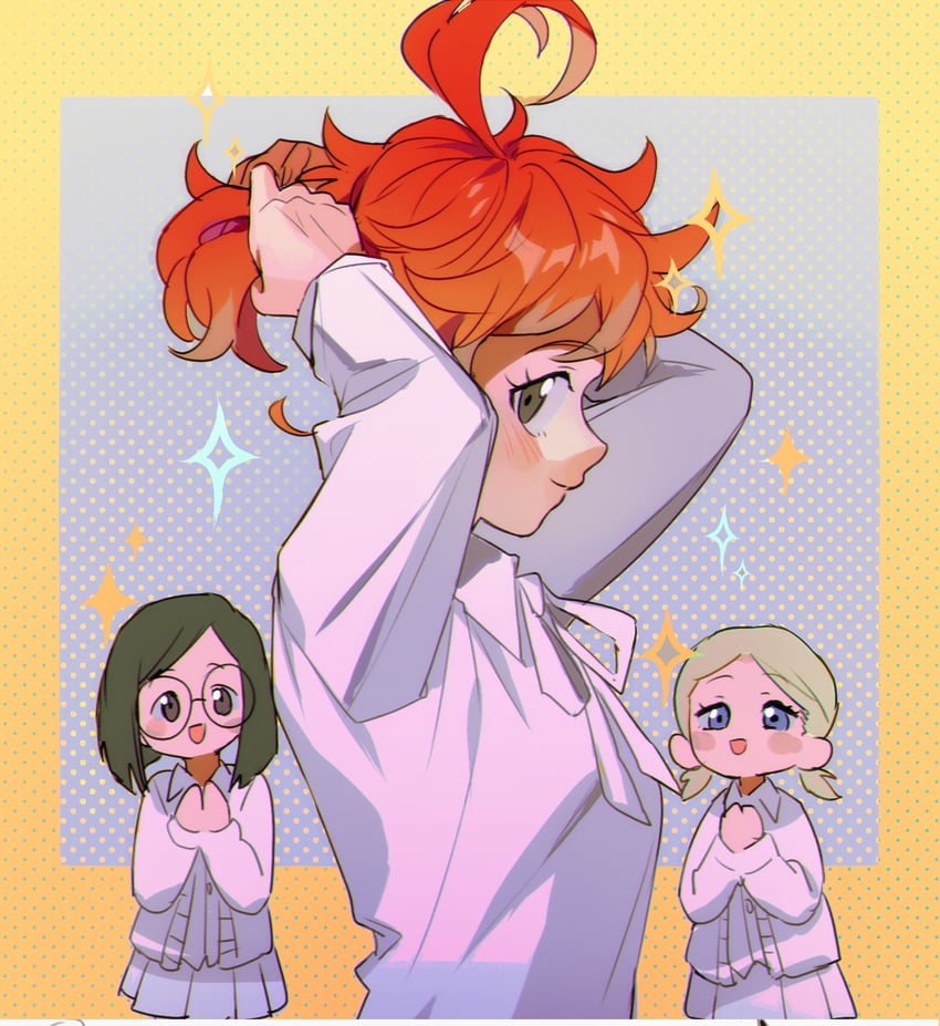 emma, gilda, and conny (yakusoku no neverland) drawn by qin_(7833198)